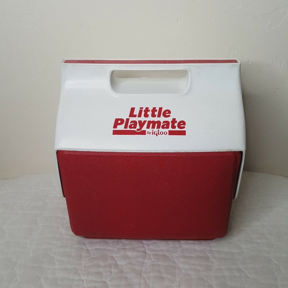 Vintage Red & White Playmate Cooler Lunchbox By Igloo With Push Button Open